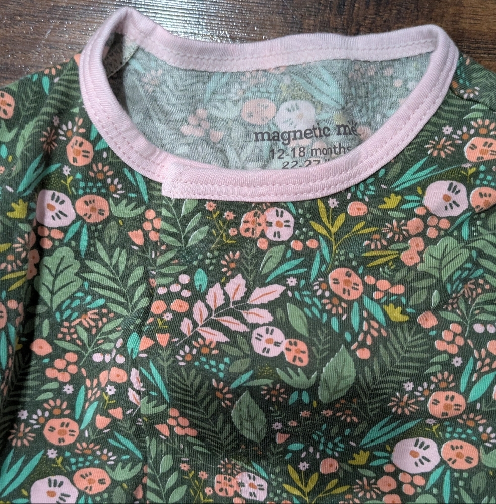 Magnetic Me Green and Pink coverall pajamas